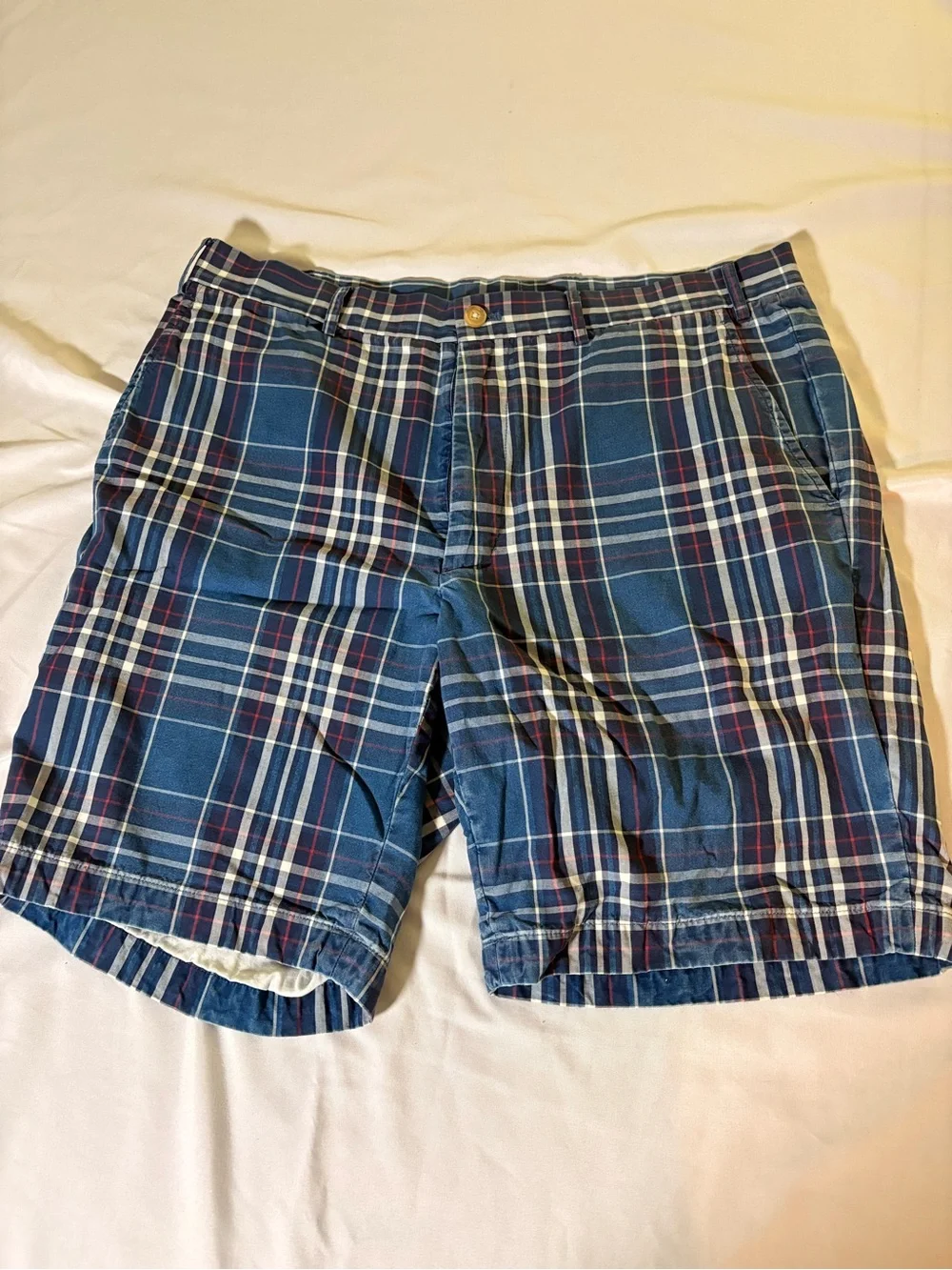 Men's Plaid Cotton Shorts - Navy Blue